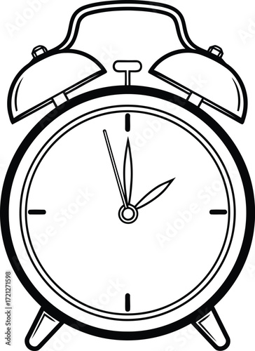 Classic Alarm Clock Line Art Illustration for Coloring Books and Design Elements