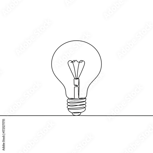 Simple line drawing of light bulb on white background  