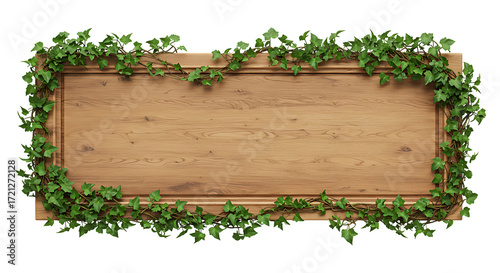 Wooden nameplate with ivy vines inspired by park fences isolated on transparent background