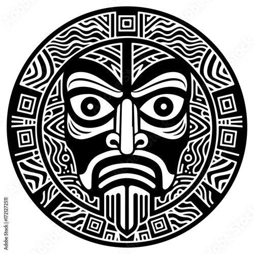 Ancient Tribal Mask Design Graphic.