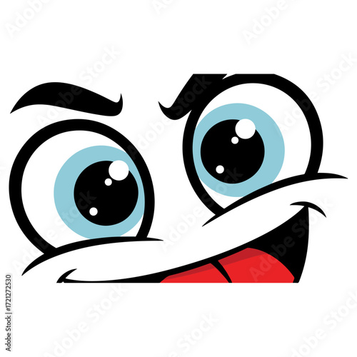 Cartoon Face with Big Eyes and Happy Expression.
