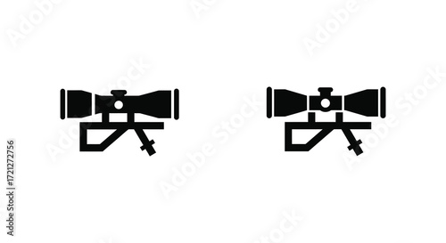 Simple black and white illustration of two rifle scopes with tripods