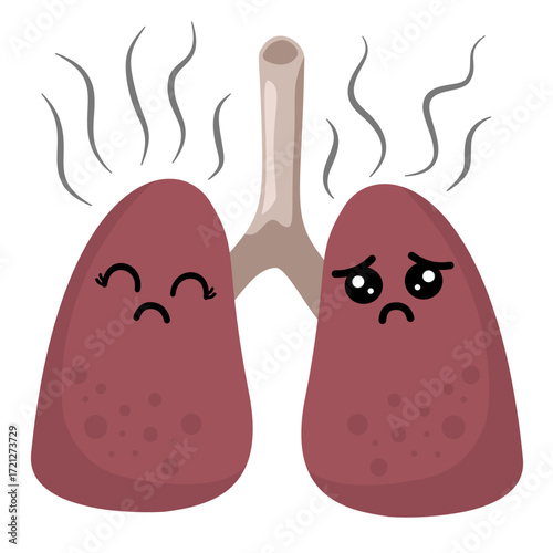 Illustration of Unhealthy Lungs with Smoke