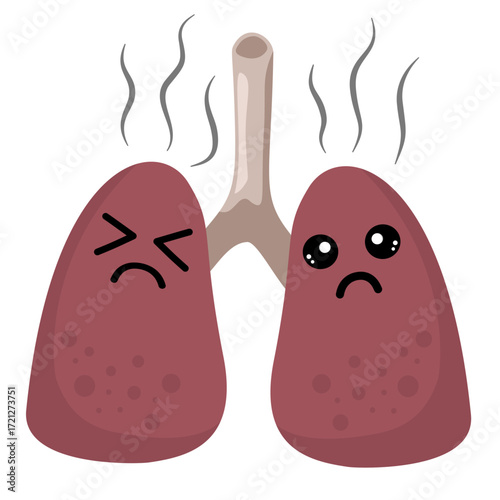 Illustration of Unhealthy Lungs with Smoke