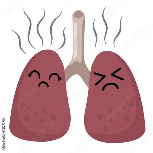 Illustration of Unhealthy Lungs with Smoke