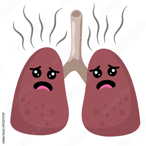 Illustration of Unhealthy Lungs with Smoke