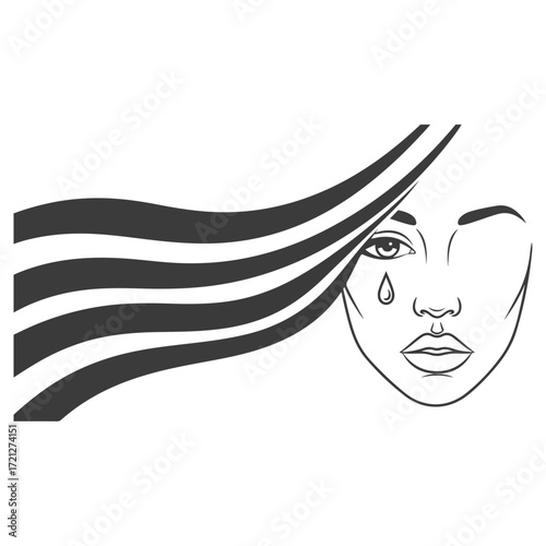 Sad Woman with Long Hair.