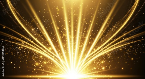 Golden Light Burst Background, Luxury Sparkling Rays and Glowing Abstract Celebration Design