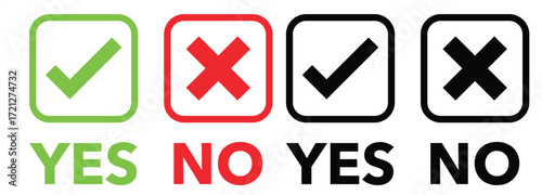 Yes and No Icons Set – Like Dislike, Thumb Up Down, Approve Deny, Agree Disagree Vector Symbols.