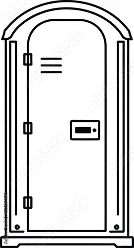 Simple line drawing of a portable restroom unit