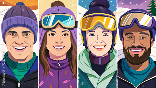 Vector set of snowboarder on isolated background. Perfect for sports illustrations, winter athlete graphics, game posters, training materials, active lifestyle design, and fitness-related projects.