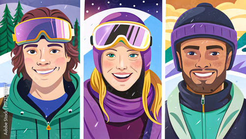 Vector set of snowboarder on isolated background. Perfect for sports illustrations, winter athlete graphics, game posters, training materials, active lifestyle design, and fitness-related projects.