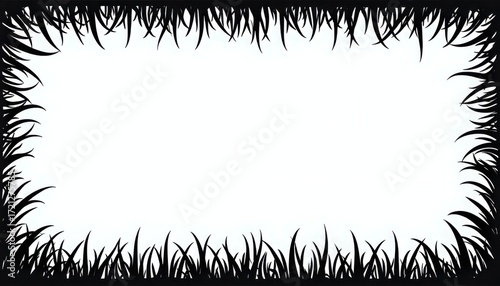 A black and white illustration of a square frame made of grass.