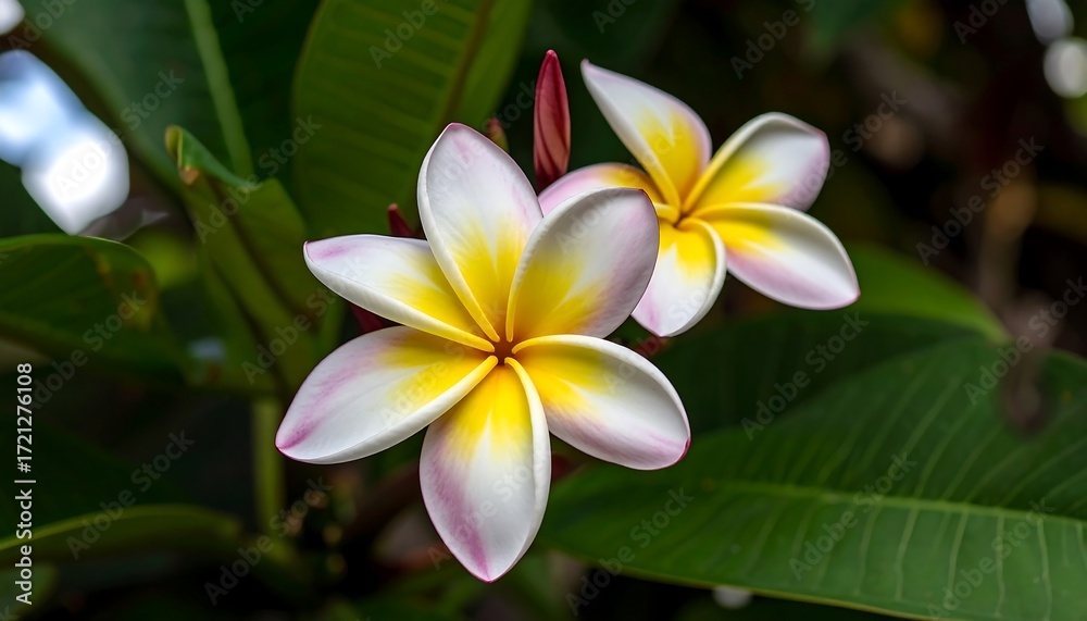 Fototapeta premium Close-up of two plumeria flowers