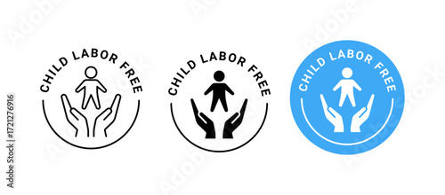 Child labor free label editable stroke and silhouette. Children safety icon