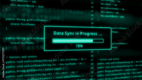 Cyan Data Sync Progress Bar with Code Background loading technology