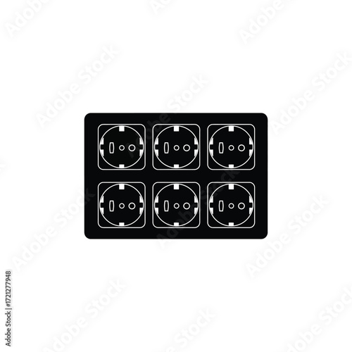 Black and white vector illustration of multiple electrical sockets in a row