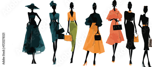 Set of fashionable women's clothing silhouettes vector illustration