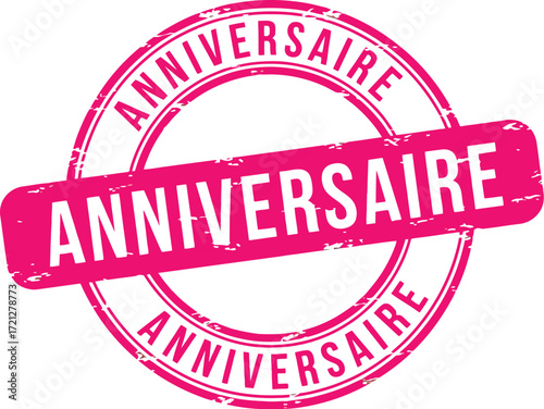Bright pink "Anniversaire" stamp celebrating a special occasion