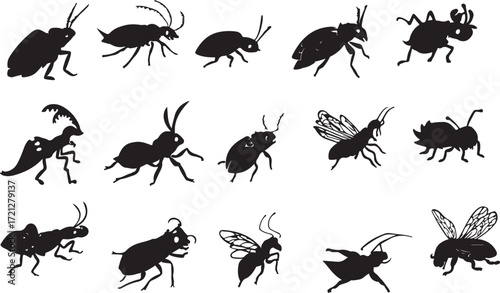 Set of insect silhouettes vector collection