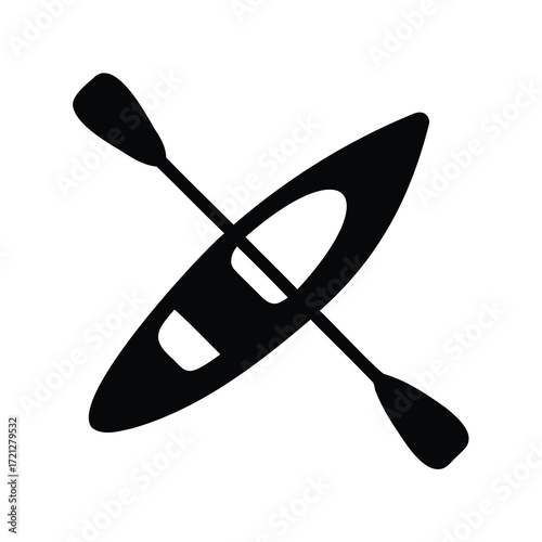 Black and white kayak with paddle vector illustration for water activities
