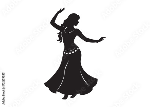 belly dance logo silhouette vector, belly dancer silhouette logo illustration design, silhouette woman oriental dancer, arabic traditional belly dance logo silhouettes vector on white background