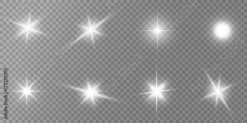 Lens Flare, light glow effect. sun or realistic shining star with backlight effect. bokeh glitter and sparkles or sparkles on transparent background.
