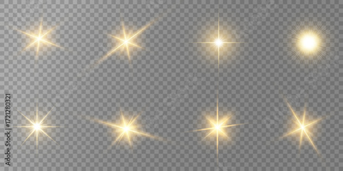 Lens Flare, light glow effect. sun or realistic shining star with backlight effect. bokeh glitter and sparkles or sparkles on transparent background.
