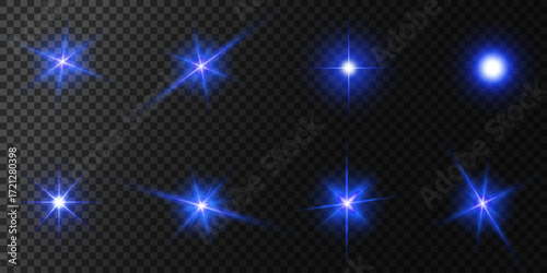 Lens Flare, light glow effect. sun or realistic shining star with backlight effect. bokeh glitter and sparkles or sparkles on transparent background.
