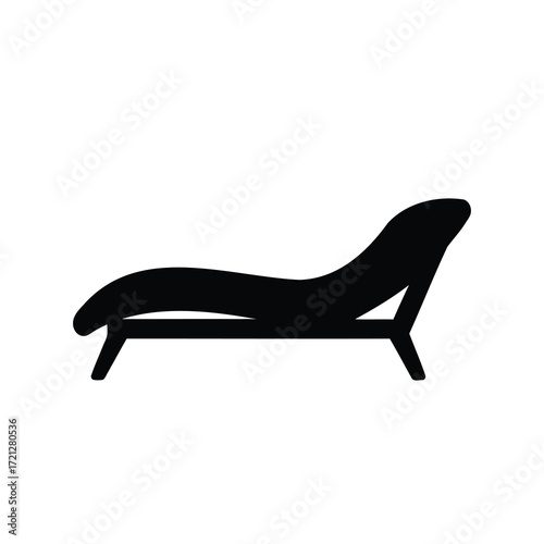 A minimalist black silhouette of a chaise lounge against a white background