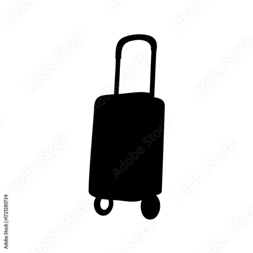 Black luggage silhouette with wheels and retractable handle, for travel and vacations
