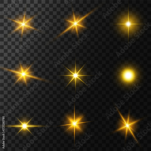 Lens Flare, light glow effect. sun or realistic shining star with backlight effect. bokeh glitter and sparkles or sparkles on transparent background.
