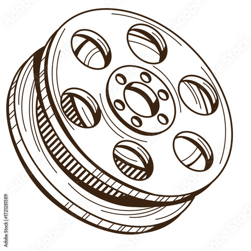 HandDrawn Film Reel with Circular Perforations and Grooved Edges.