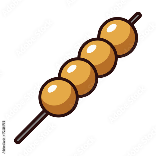 Cartoon Vector Illustration of Meatball Skewer, Street Food Snack Icon On White Background