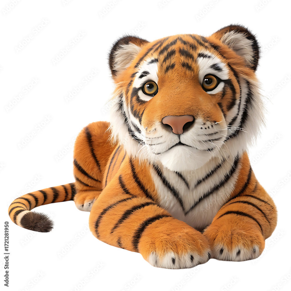 Fototapeta premium Realistic plush tiger toy lying down with expressive eyes