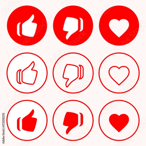 Social media like, dislike and love icons collection. Vector  illustration. 