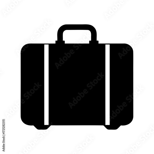 Simple graphic of a black suitcase with a black handle isolated