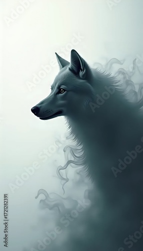 A digital painting of a wolf in the fog.
