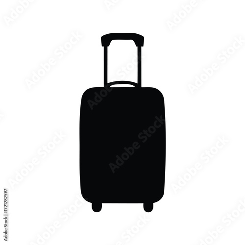 Black silhouette of a wheeled suitcase, perfect for travel and holidays