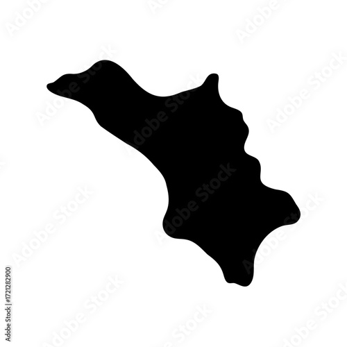 Abstract depiction of an island or landmass in silhouette on white