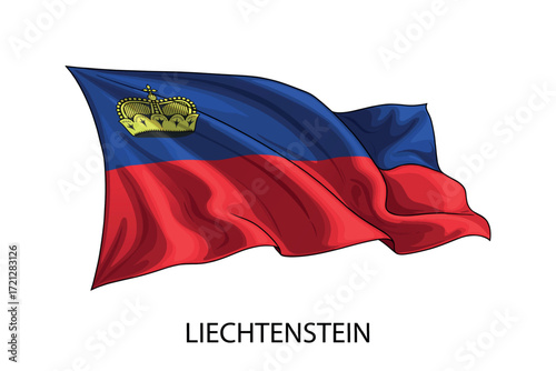 Liechtenstein national flag waving in the wind illustration