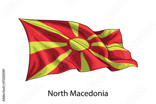 North Macedonia national flag waving in the wind illustration