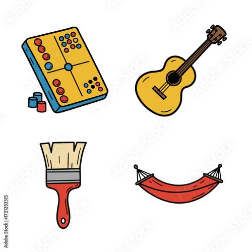 Collection of Digital detox themed icons, including Board Game, Guitar, Paintbrush, Hammock
