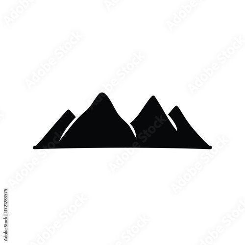 Simple stylized black silhouette image of a mountainous landscape on white