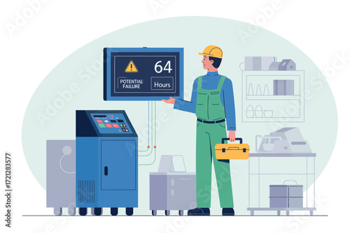 Hvac technician inspecting digital display and equipment for climate control system maintenance