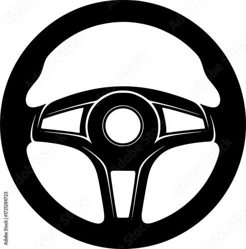 a black steering wheel, minimalist vector illustration