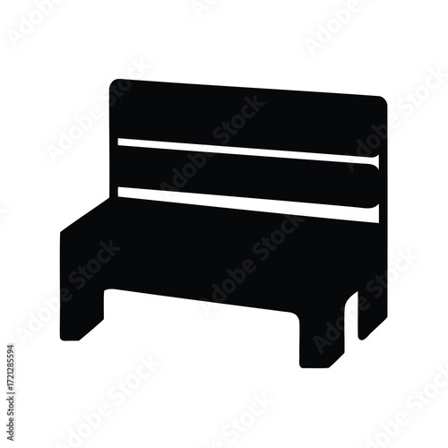Black silhouette of a wooden bench with two stripes across the back
