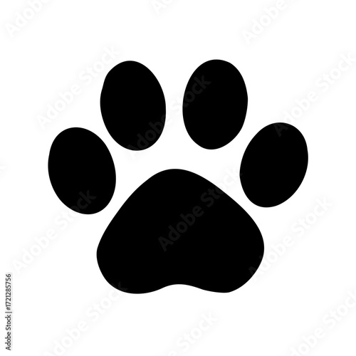 Stylized black paw print of a dog or cat on white background
