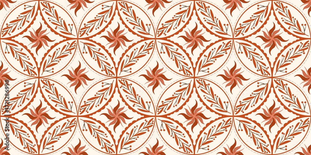 Fototapeta premium Autum Winter Pattern Background Illustration For Cover, Banner, Notes. Fall Winter Aesthetic Background. Plant And Flower Pattern Background.