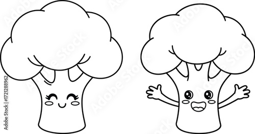 Cute broccoli coloring page kawaii vegetable outline drawing